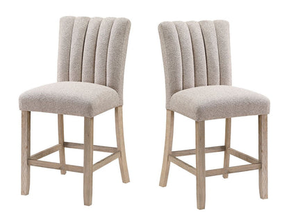 Set of Two 26" Beige and Natural Fabric and Wood Bar Height Bar Chairs HomeRoots