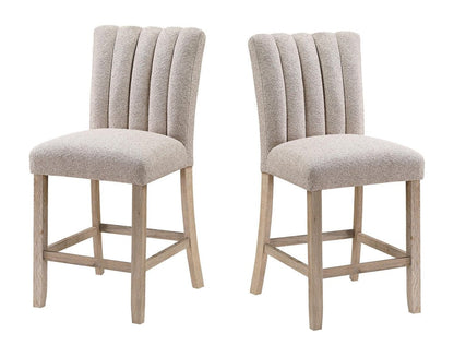 Set of Two 26" Beige And Natural Fabric And Wood Bar Height Bar Chairs HomeRoots
