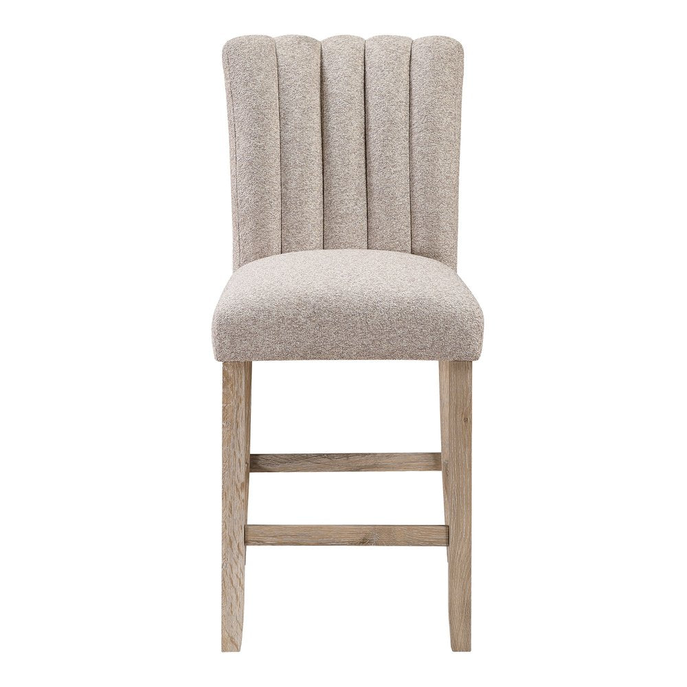 Set of Two 26" Beige And Natural Fabric And Wood Bar Height Bar Chairs HomeRoots