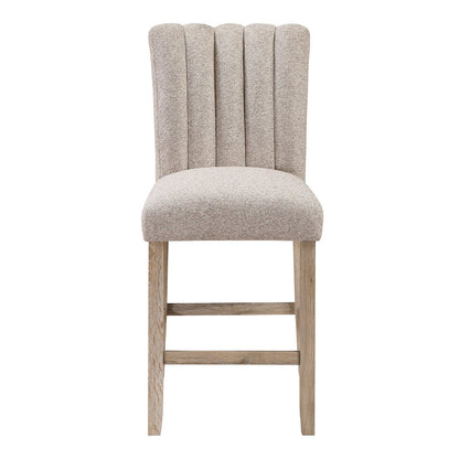Set of Two 26" Beige And Natural Fabric And Wood Bar Height Bar Chairs HomeRoots