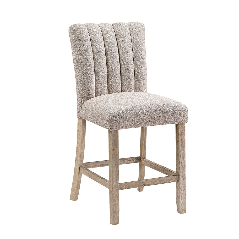 Set of Two 26" Beige And Natural Fabric And Wood Bar Height Bar Chairs HomeRoots