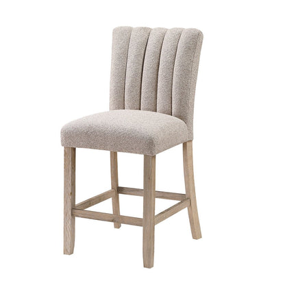 Set of Two 26" Beige And Natural Fabric And Wood Bar Height Bar Chairs HomeRoots