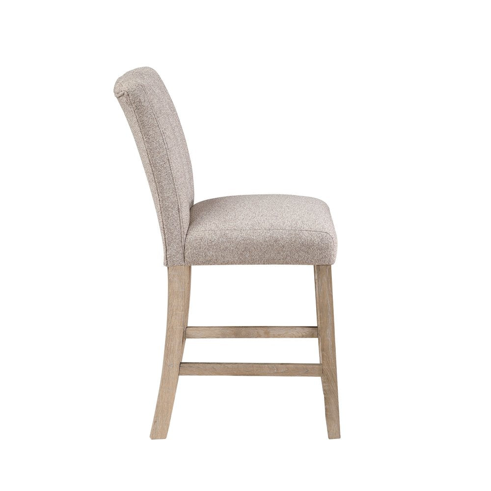 Set of Two 26" Beige And Natural Fabric And Wood Bar Height Bar Chairs HomeRoots