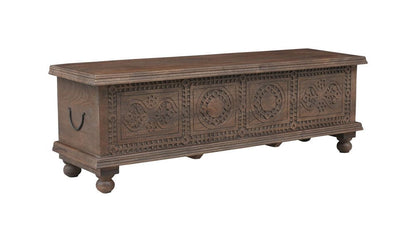 54" Brown Solid Wood Medallion Ottoman With Storage HomeRoots