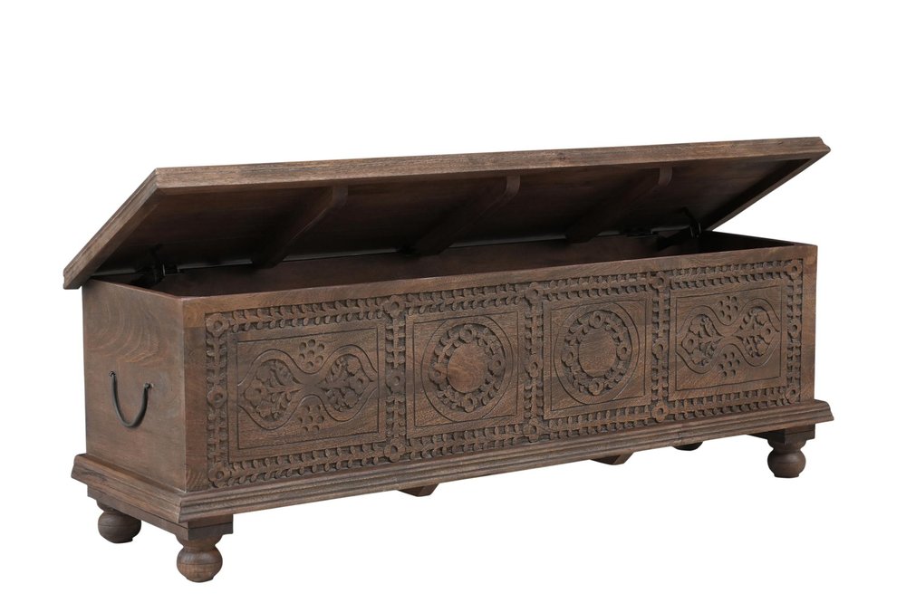 54" Brown Solid Wood Medallion Ottoman With Storage — view 2