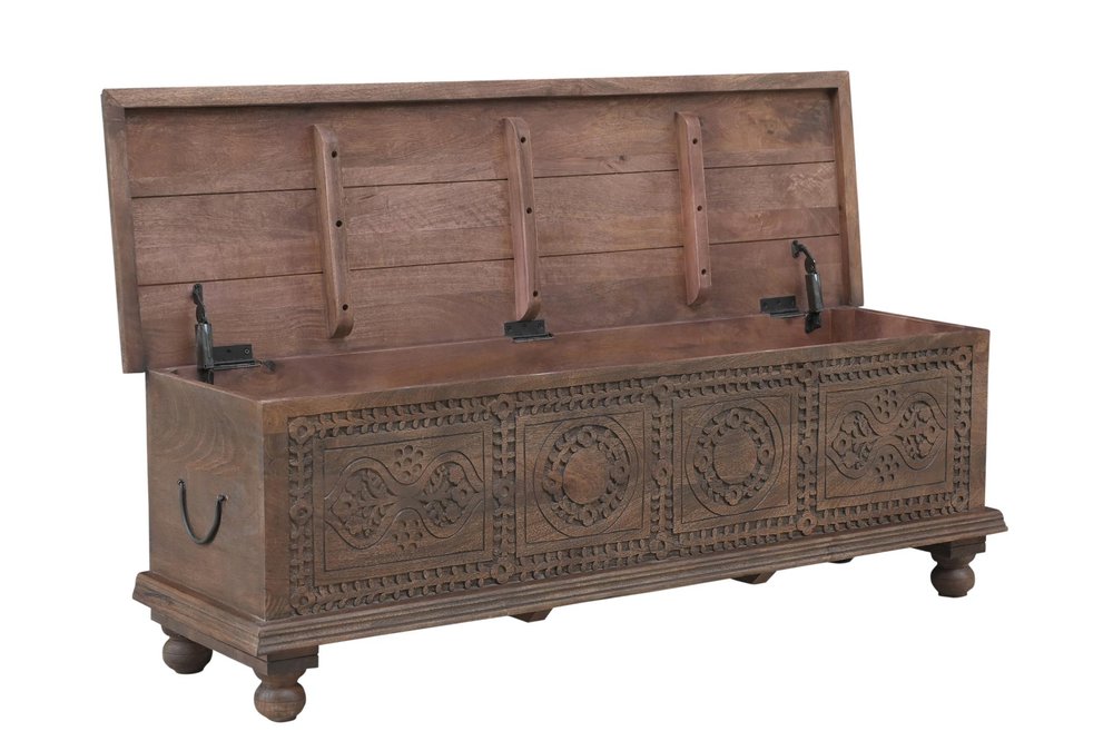54" Brown Solid Wood Medallion Ottoman With Storage HomeRoots