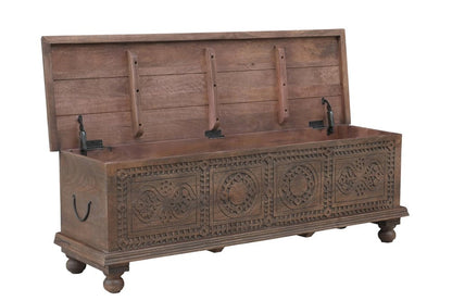 54" Brown Solid Wood Medallion Ottoman With Storage HomeRoots