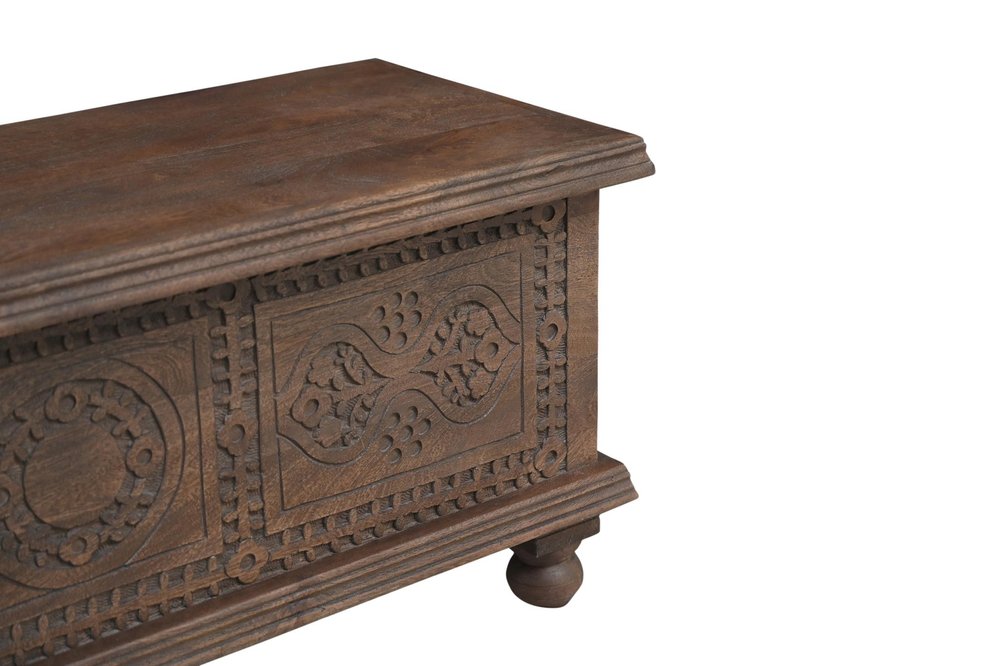 54" Brown Solid Wood Medallion Ottoman With Storage HomeRoots