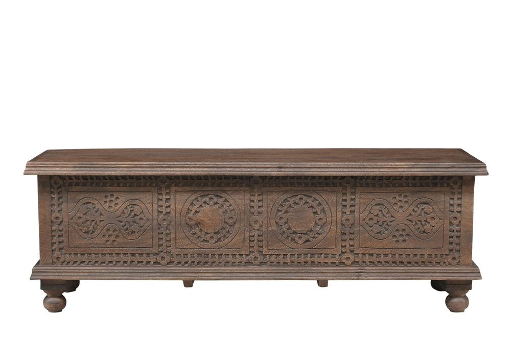 54" Brown Solid Wood Medallion Ottoman With Storage — view 7
