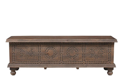 54" Brown Solid Wood Medallion Ottoman With Storage HomeRoots