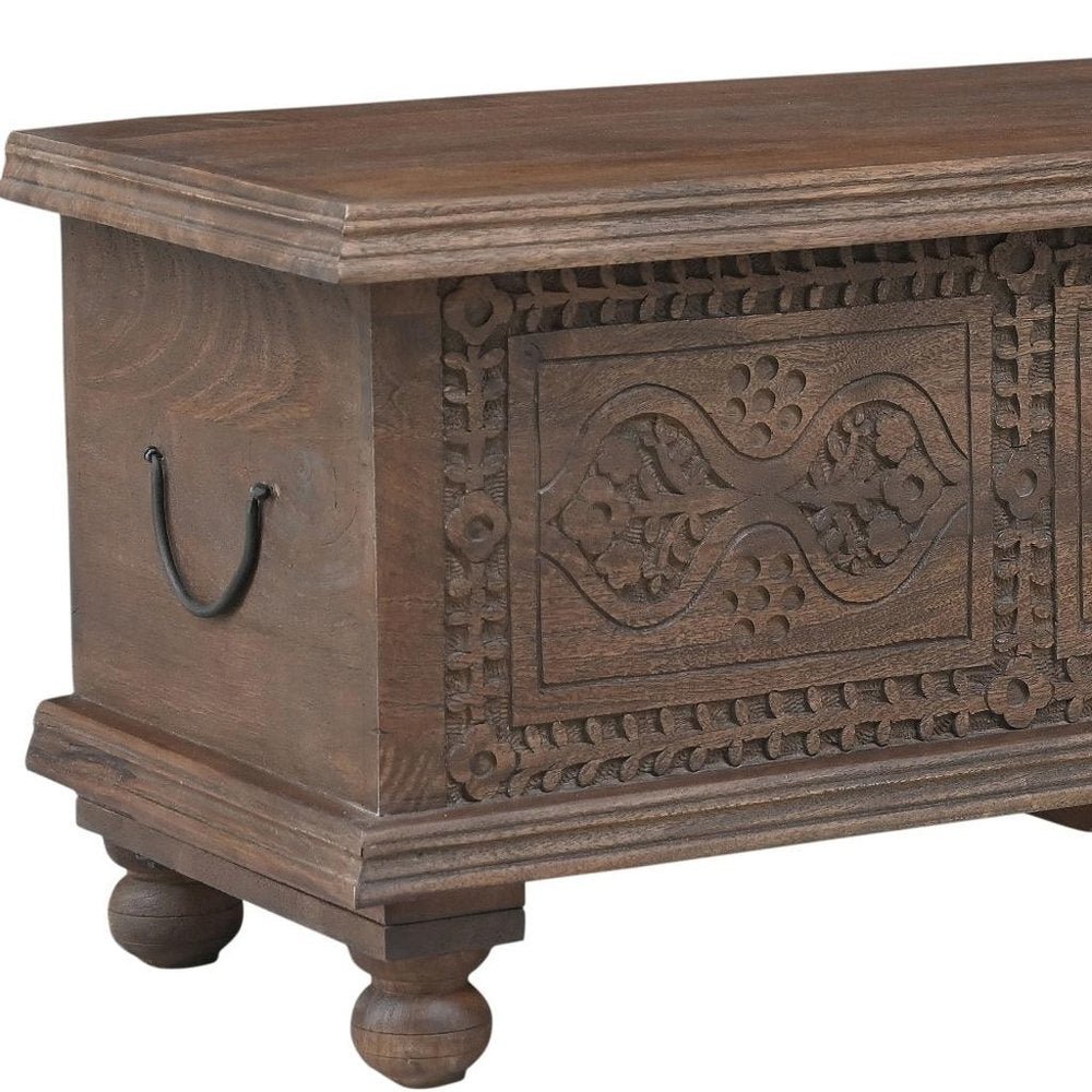 54" Brown Solid Wood Medallion Ottoman With Storage HomeRoots