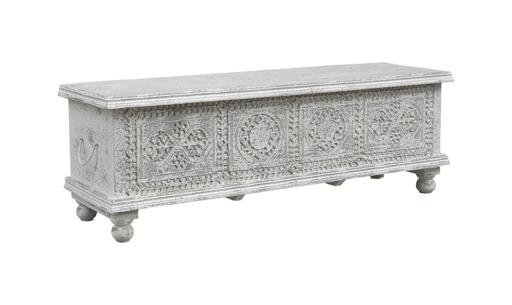 54" White Solid Wood Medallion Ottoman With Storage HomeRoots
