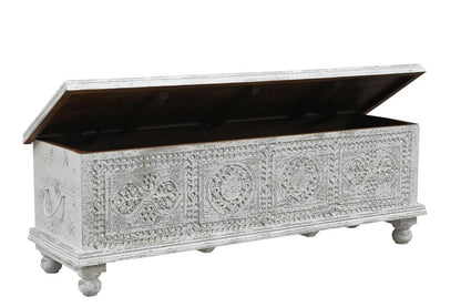 54" White Solid Wood Medallion Ottoman With Storage HomeRoots