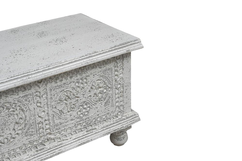 54" White Solid Wood Medallion Ottoman With Storage HomeRoots