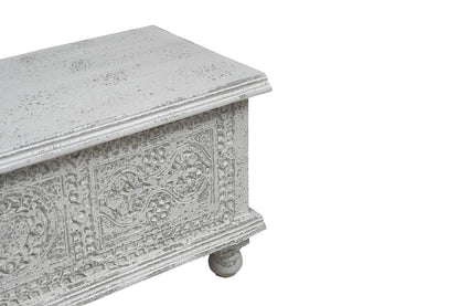 54" White Solid Wood Medallion Ottoman With Storage HomeRoots