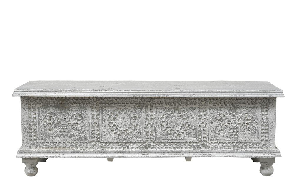 54" White Solid Wood Medallion Ottoman With Storage HomeRoots