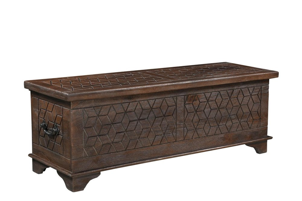 52" Brown Solid Wood Geometric Storage Ottoman HomeRoots