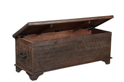 52" Brown Solid Wood Geometric Storage Ottoman HomeRoots
