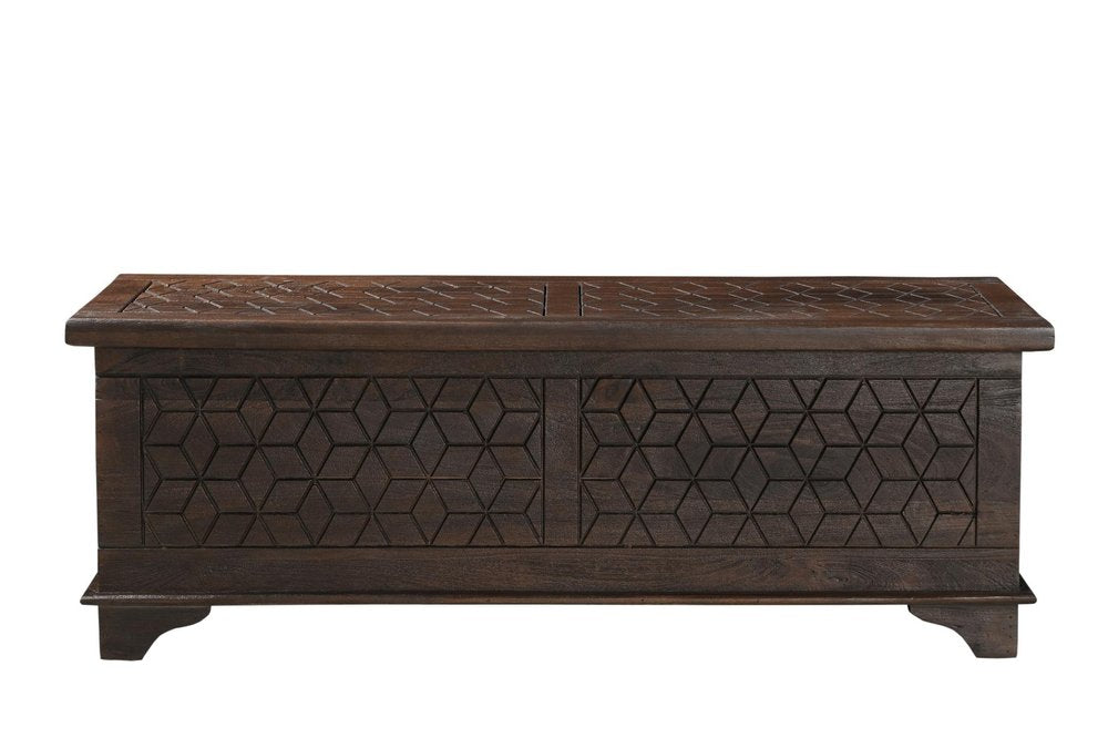 52" Brown Solid Wood Geometric Storage Ottoman HomeRoots