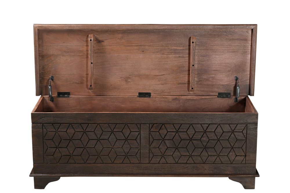 52" Brown Solid Wood Geometric Storage Ottoman HomeRoots