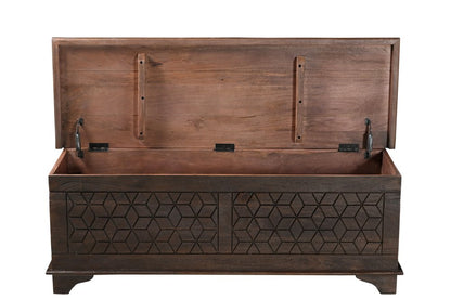 52" Brown Solid Wood Geometric Storage Ottoman HomeRoots