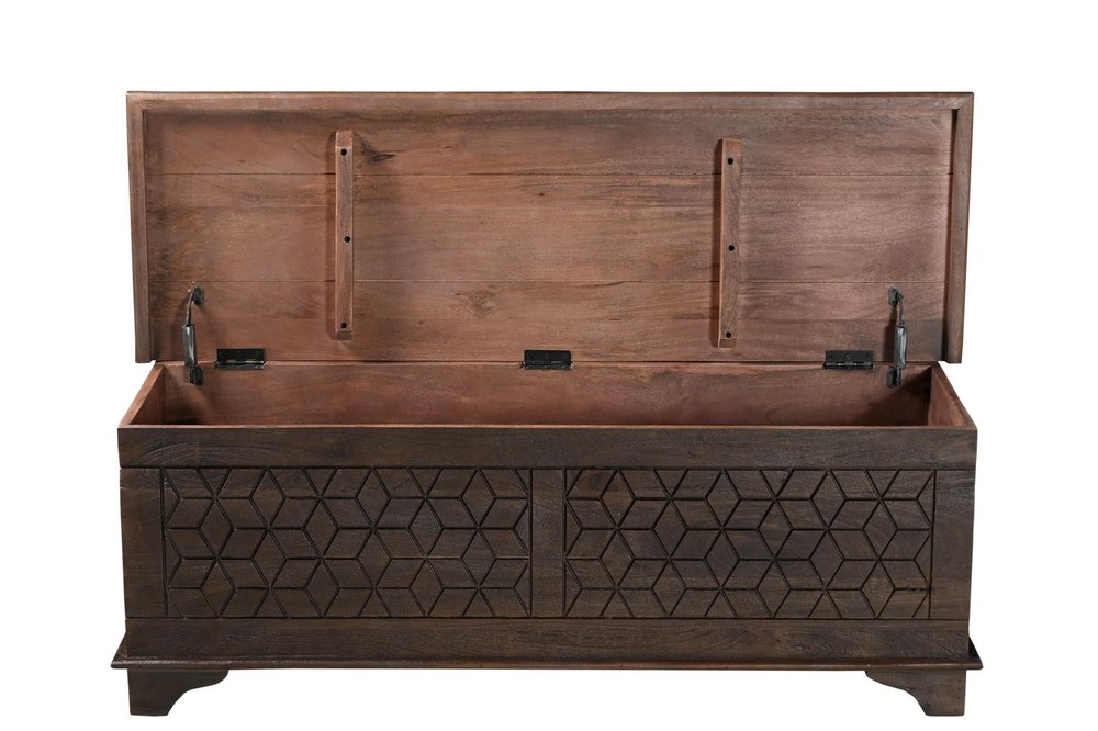 52" Brown Solid Wood Geometric Storage Ottoman HomeRoots