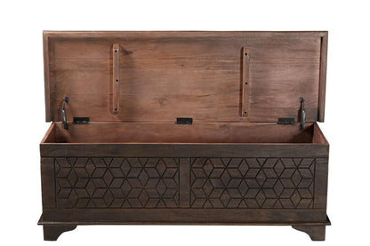 52" Brown Solid Wood Geometric Storage Ottoman HomeRoots