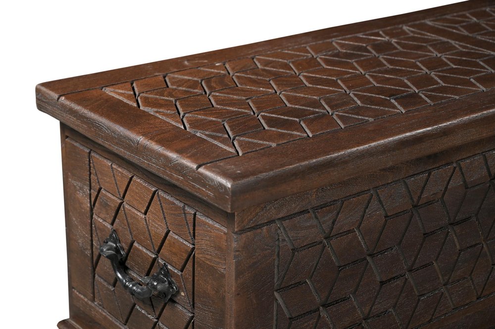 52" Brown Solid Wood Geometric Storage Ottoman HomeRoots