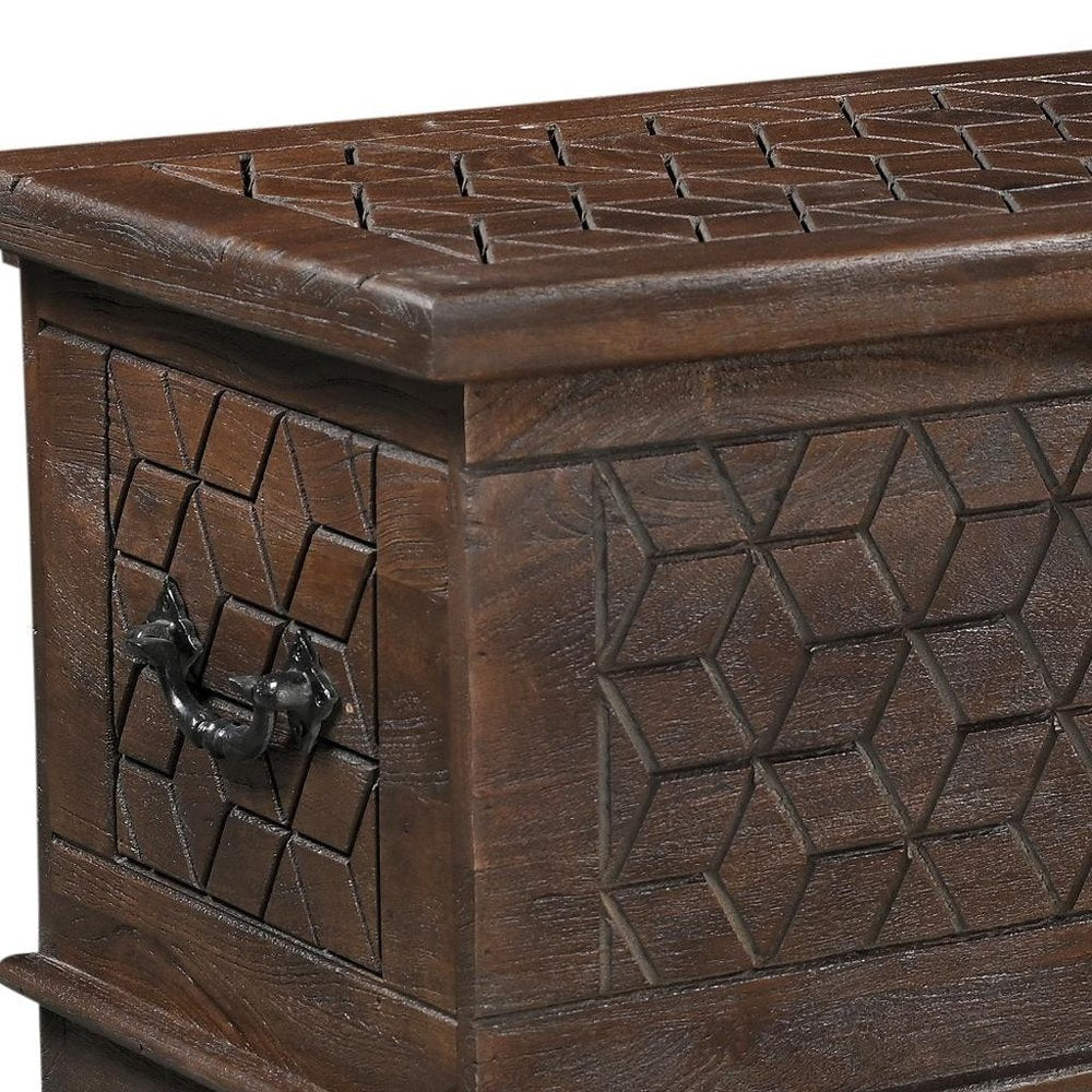 52" Brown Solid Wood Geometric Storage Ottoman HomeRoots