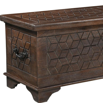 52" Brown Solid Wood Geometric Ottoman With Storage HomeRoots