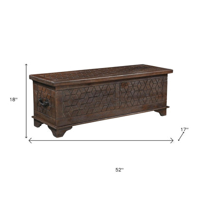 52" Brown Solid Wood Geometric Ottoman With Storage HomeRoots