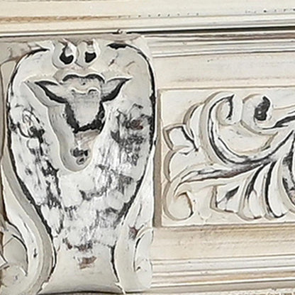 118" White Distressed Solid Wood Carved Floral Six Drawer Sideboard with Six Doors HomeRoots