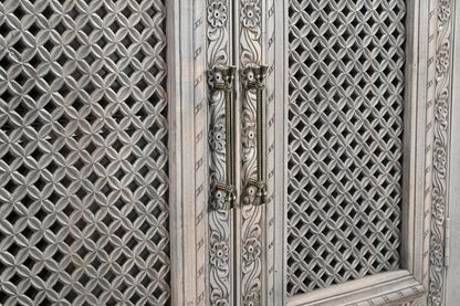 111" Gray Distressed Solid Wood Carved Floral Sideboard with Six Doors HomeRoots
