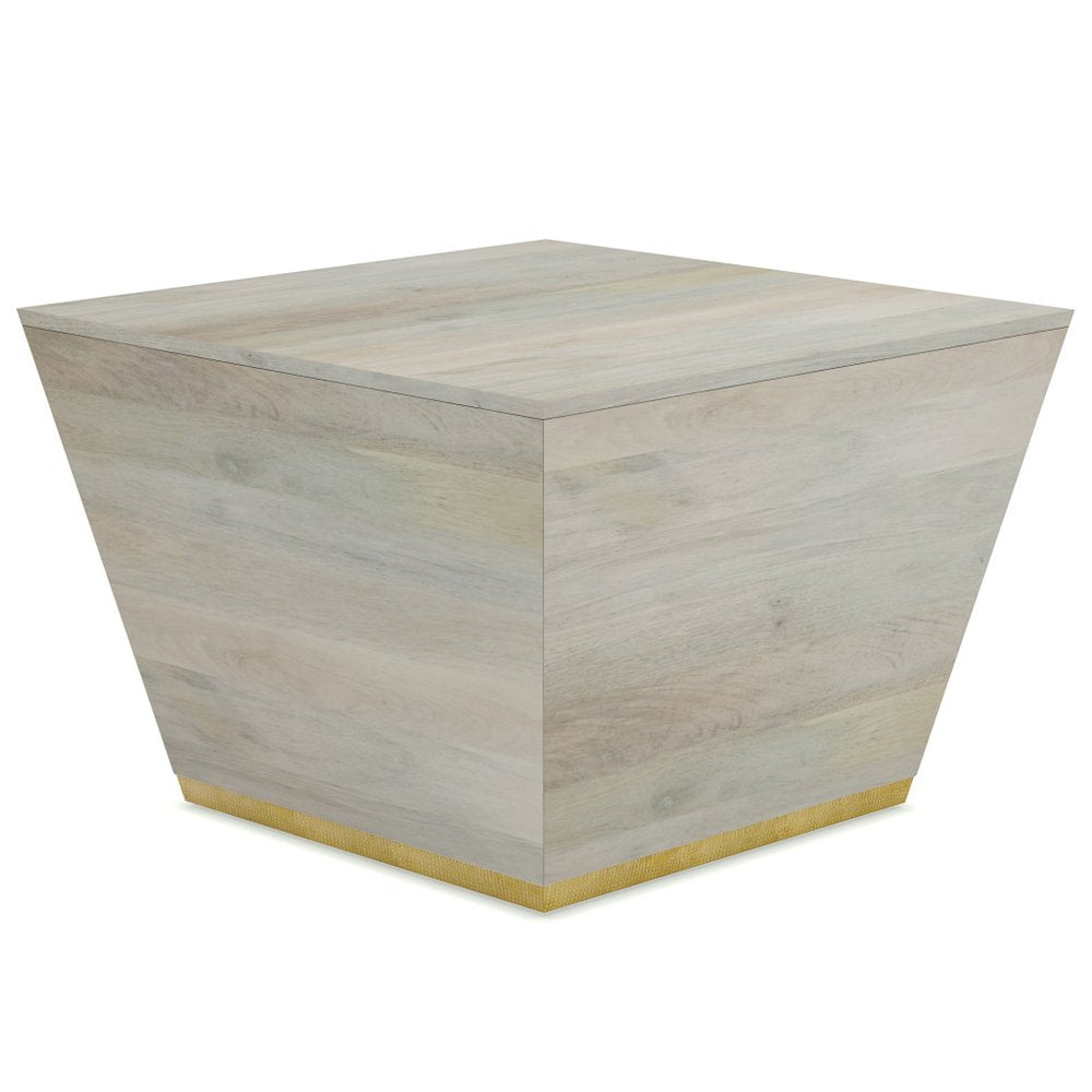 19" White And Brass Distressed Solid Wood And Brass Square Block End Table — view 1
