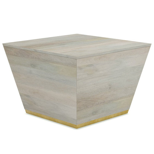 19" White And Brass Distressed Solid Wood And Brass Square Block End Table