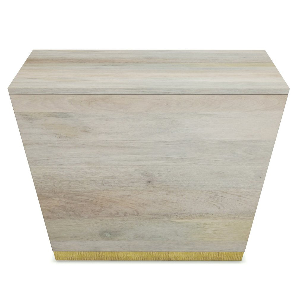 19" White And Brass Distressed Solid Wood And Brass Square Block End Table — view 2