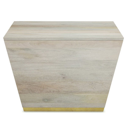 19" White And Brass Distressed Solid Wood And Brass Square Block End Table