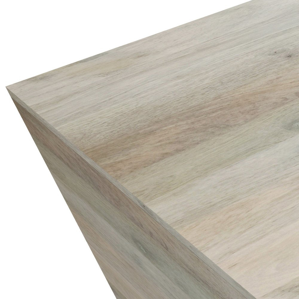 19" White And Brass Distressed Solid Wood And Brass Square Block End Table