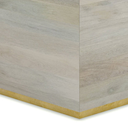 19" White And Brass Distressed Solid Wood And Brass Square Block End Table
