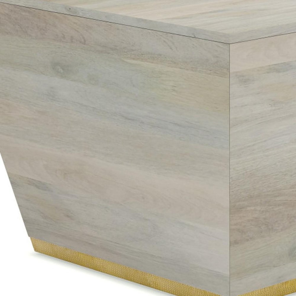 19" White and Brass Solid Wood Square Block End Table — view 4