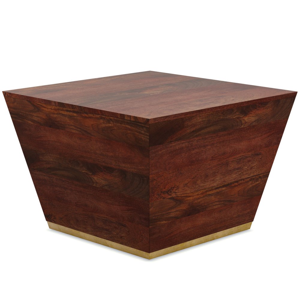 19" White And Brass Distressed Solid Wood And Brass Square Block End Table