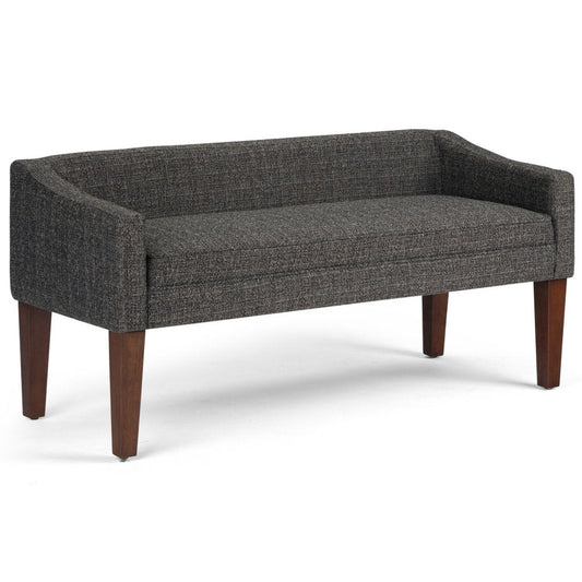 50" Beige And Brown Fabric And Wood Upholstered Bench