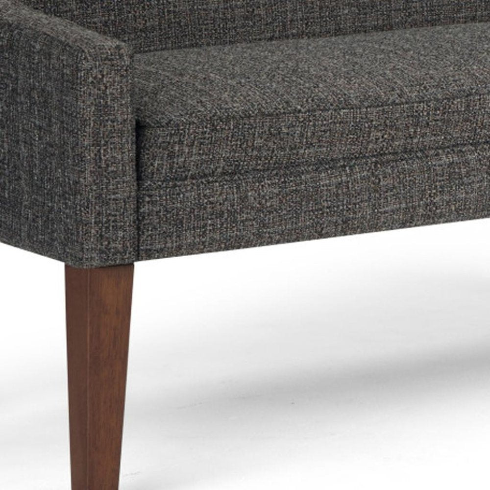 50" Dark Gray And Brown Fabric And Wood Upholstered Bench HomeRoots