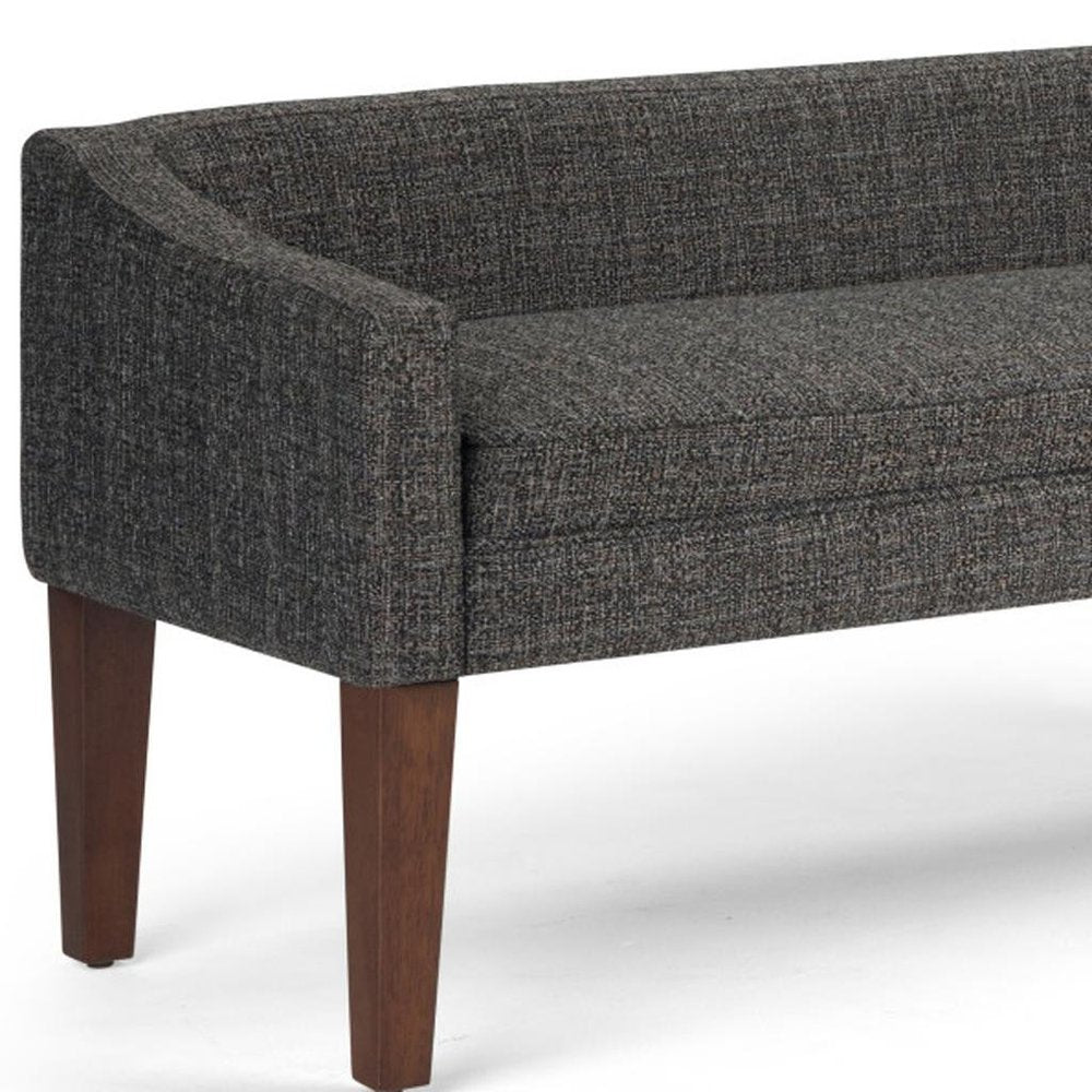 50" Dark Gray And Brown Fabric And Wood Upholstered Bench HomeRoots