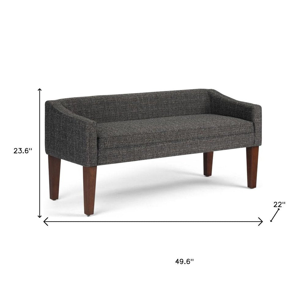 50" Dark Gray And Brown Fabric And Wood Upholstered Bench — view 7