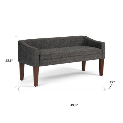 50" Dark Gray And Brown Fabric And Wood Upholstered Bench HomeRoots