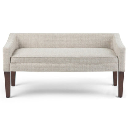 50" Beige And Brown Fabric And Wood Upholstered Bench