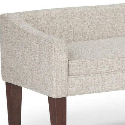 50" Beige And Brown Fabric And Wood Upholstered Bench