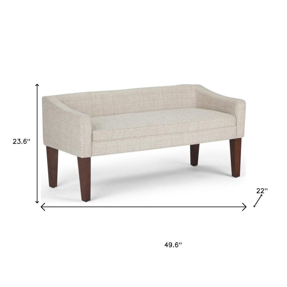 50" Beige And Brown Fabric And Wood Upholstered Bench — view 14