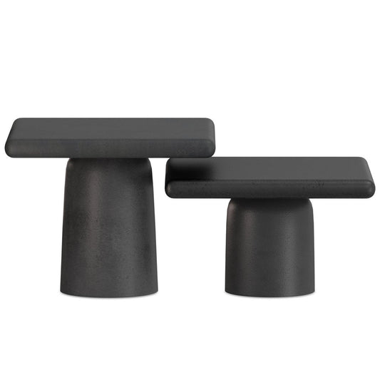 Set of Two Graphite Distressed Aluminum Square Pedestal End Tables